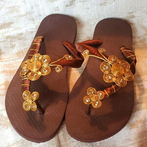 Womans Havaianas Polygon Style SW Flip Flops Brown Sz 7